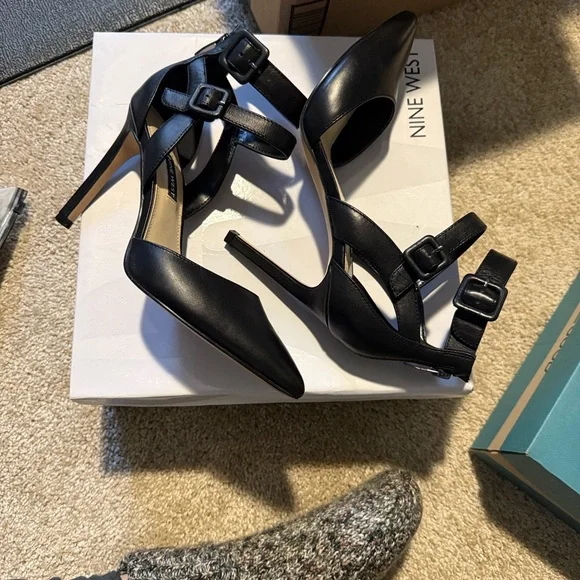 Nine West Black Strappy Heels with Buckle - Picture 2 of 5